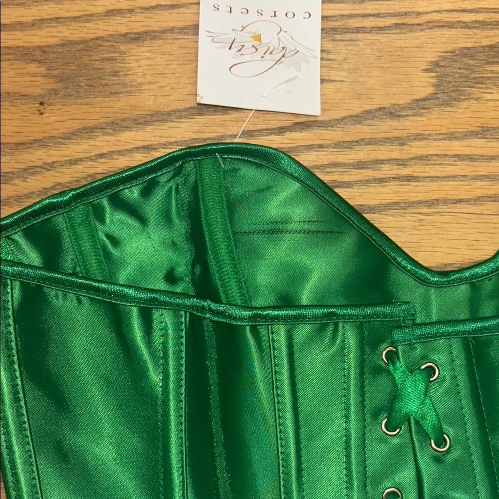Emerald Green Satin Corset Top with Bow Details Medium - Picture 7 of 10